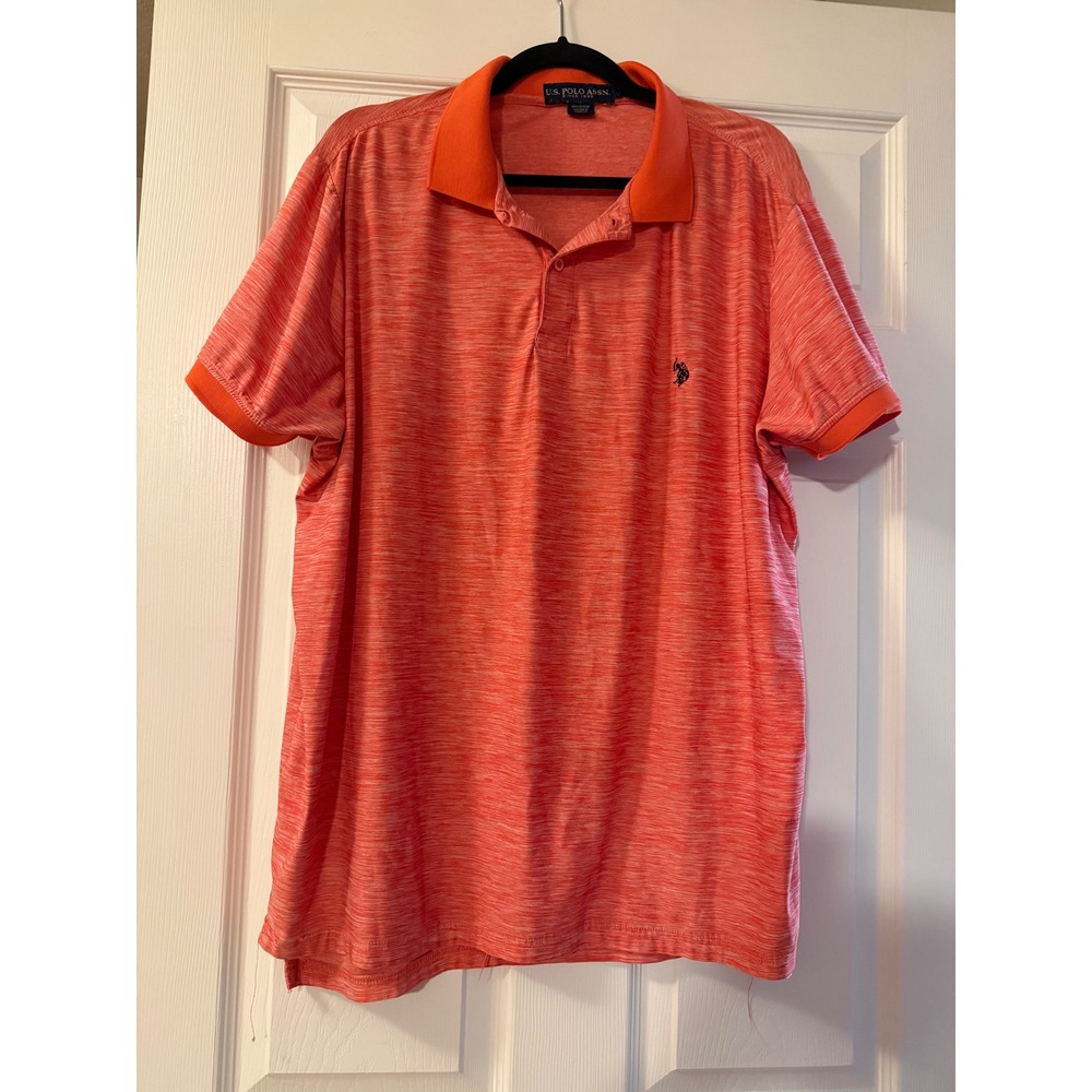 US Polo Assn Mens XL Orange Space Dye Performance Short Sleeve Polo Shirt Logo
